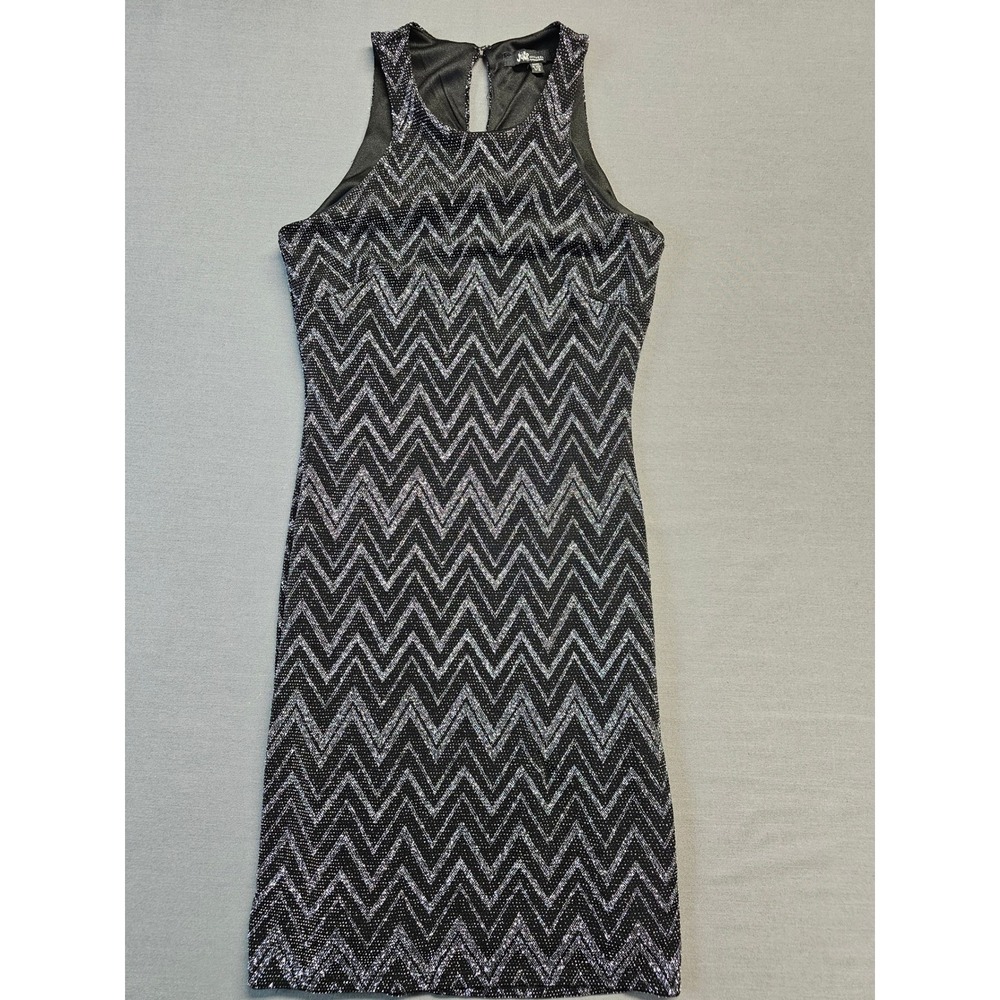 Jump Apparel Chevron Sequin Halter Dress Black Silver Sparkle Party Y2K Size 1/2